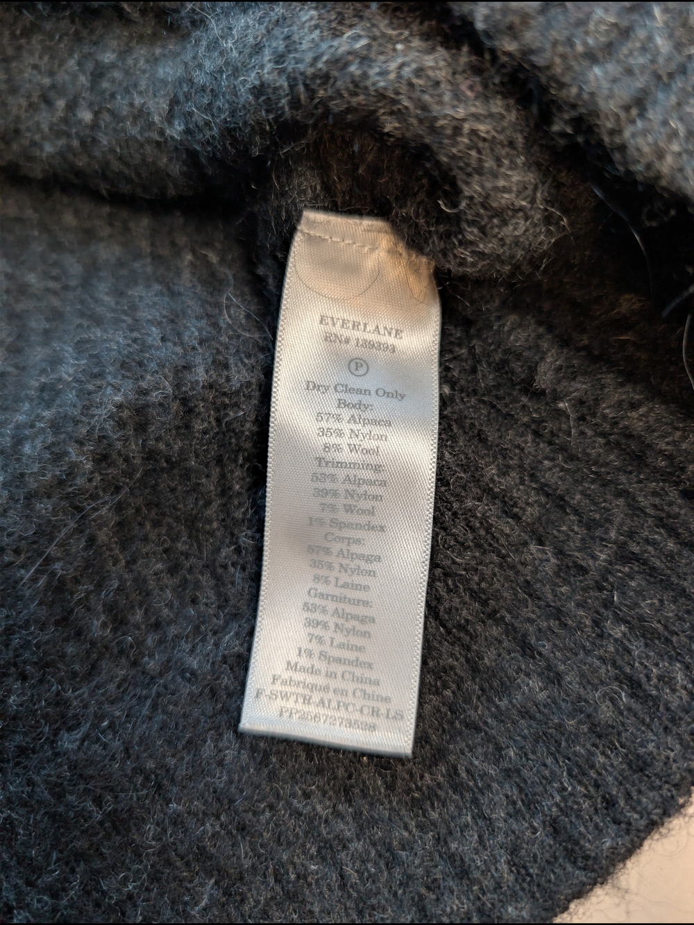 Everlane Heathered Black Alpaca Wool Crewneck Oversized The Cocoon Crew SM - Picture 13 of 13